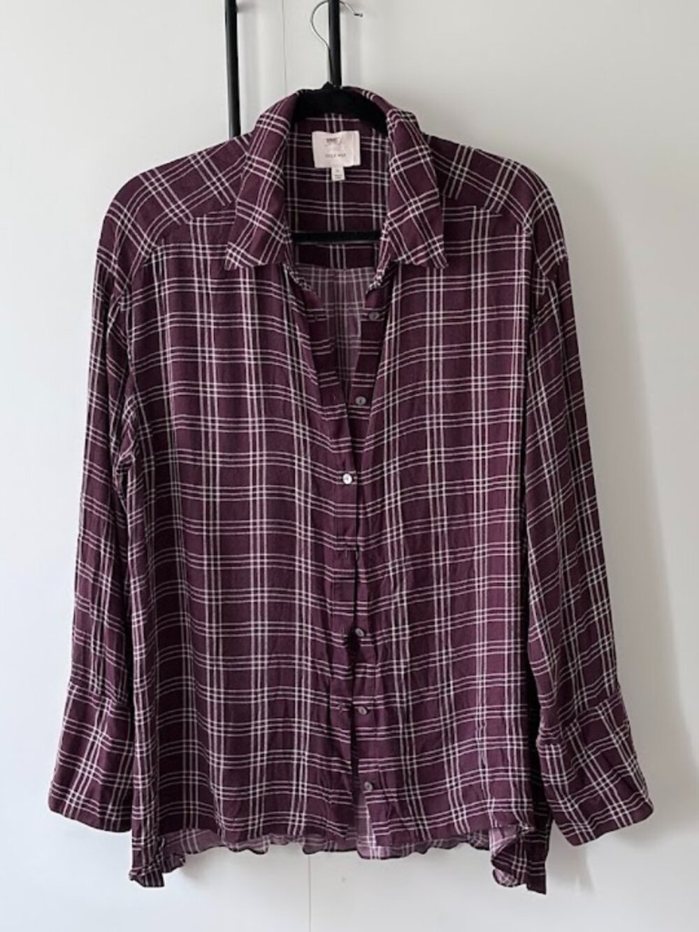 Cinq à Sept Elenna Plaid Top Size XL Button Front Blouse